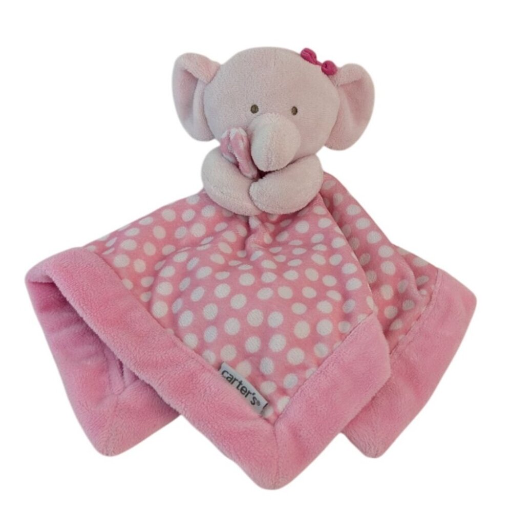 Carters Pink Elephant Lovey Baby Security Blanket Bow Polka‎ Dots